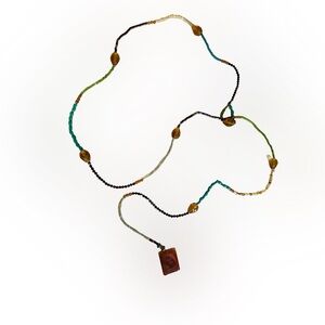 Vintage Handmade Bohemian Buddha Necklace Long Gemstone Pendant Glass Beads